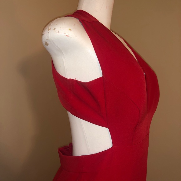 red open back long dress with slit - Picture 3 of 7